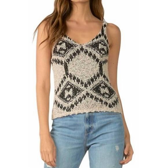 Elan vneck sweater tank black/cream Aztec print size small - Picture 2 of 6